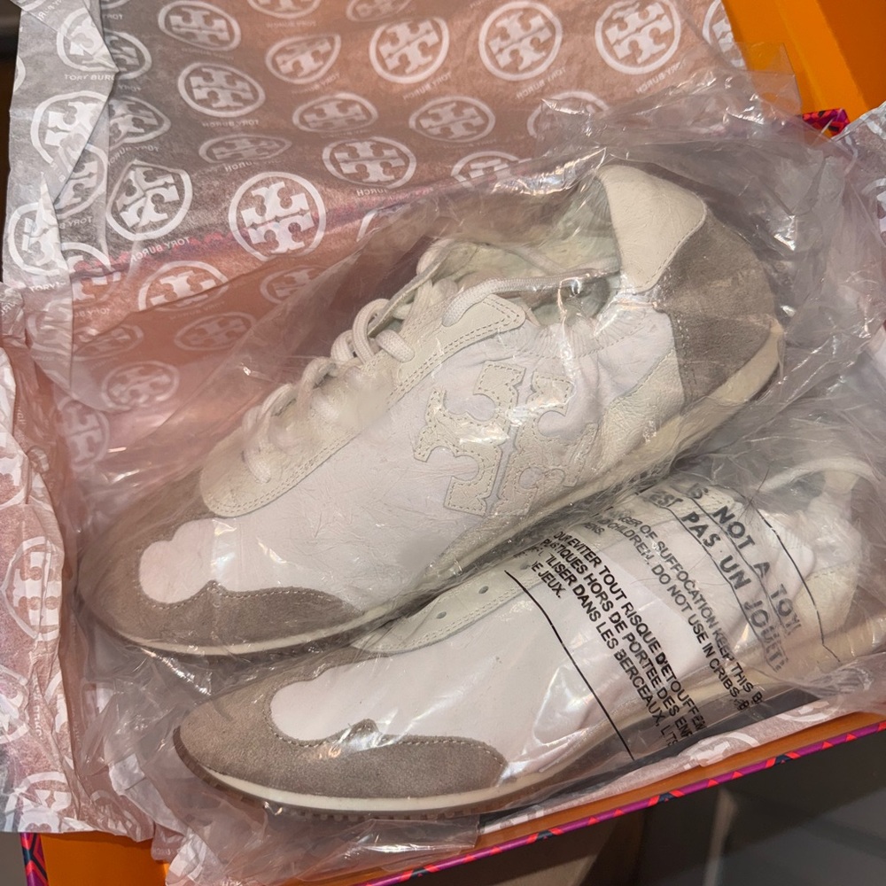 Tory Burch Cream and Brown Sneakers